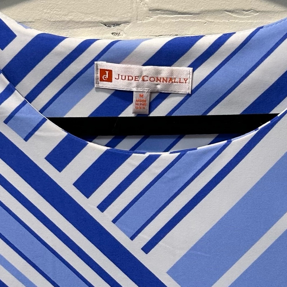 Jude Connally Blue & White Striped Preppy Nautical Sleeveless Shift Dress M - Picture 2 of 6